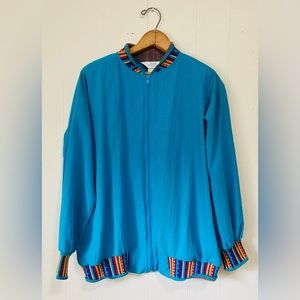 Vintage 80s Blair Boutique Turquoise & Aztec Windbreaker Bomber Jacket M